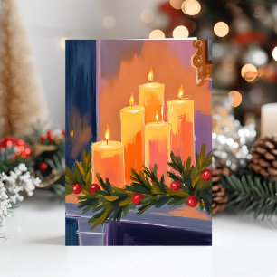 Cartão De Festividades Velas de Natal no Console da Lareira com Guirlanda