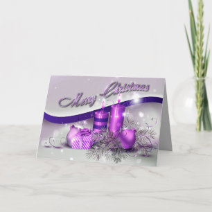 Cartão De Festividades Velas de Natal Purple Sparkle