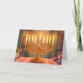 Cartão De Festividades Velas Menorá de Hanukkah Feliz Pintura a Óleo