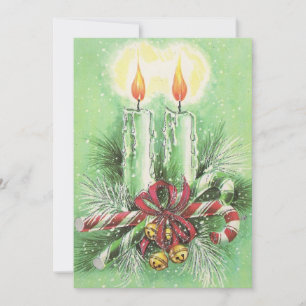 Cartão De Festividades Velas, Sinos e Canas natais vintages