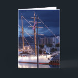 Cartão De Festividades veleiro com luzes decorativas<br><div class="desc">Esta é uma fotografia de um veleiro com luzes decorativas.</div>