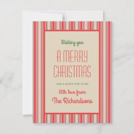 Cartão De Festividades Velho Fashiated Christmas Stripe Vintage Rosa e Ve