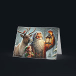 Cartão De Festividades Velho Mundo Duende Lanterna Rena Cardeal Neve<br><div class="desc">Este cartão de Natal sazonal apresenta uma imagem gerada por IA de um close-up de um Papai Noel do velho mundo (também conhecido como São Nicolau, Kris Kringle, Sinter Klass) segurando uma lanterna. Ele está em uma floresta nevada com um de seus elfos e renas. Um pássaro cardinal vermelho está...</div>