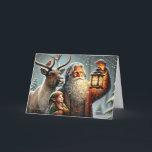 Cartão De Festividades Velho Mundo Duende Lanterna Rena Cardeal Neve<br><div class="desc">Este cartão de Natal sazonal apresenta uma imagem gerada por IA de um close-up de um Papai Noel do velho mundo (também conhecido como São Nicolau, Kris Kringle, Sinter Klass) segurando uma lanterna. Ele está em uma floresta nevada com um de seus elfos e renas. Um pássaro cardinal vermelho está...</div>