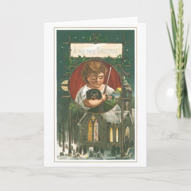 Cartão De Festividades Velho Natal, Igreja (Frente)