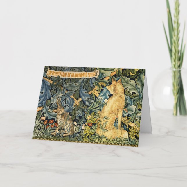 Cartão De Festividades VERDE,ANIMAIS DA FLORESTA,RAPOSA E LEbre,FLORAL VE (Frente)