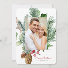 Cartão De Festividades Verde Botânico de inverno 2 Foto plana