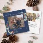Cartão De Festividades Verde Botânico Marinho Elegante de Aquarela Azul<br><div class="desc">Você vai adorar estes bonitos cartões de Natal! Eles apresentam arranjos botânicos de aquarela com névoa,  ramificações de pínus,  bagas e hálito de bebês.</div>