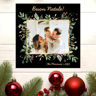 Cartão De Festividades Verde Botânico Moderno Foto Buon Natale