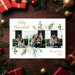 Cartão De Festividades Verde Botânico Moderno Foto Feliz Navidad