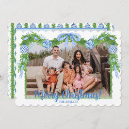 Cartão De Festividades Verde da Chinoiserie Azul e Branca, Avô