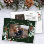 Cartão De Festividades Verde de Floresta de Floresta de Cores Aquáticas B<br><div class="desc">Você vai adorar estes bonitos cartões de Natal! Eles apresentam arranjos botânicos de aquarela com névoa,  ramificações de pínus,  bagas e hálito de bebês.</div>