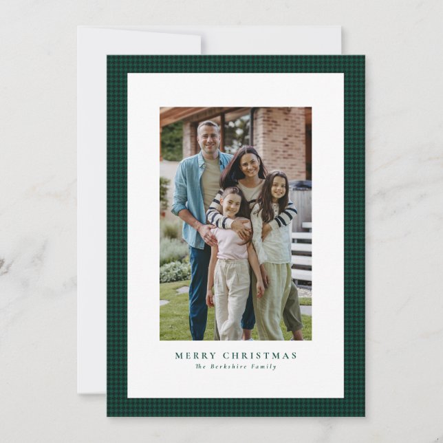 Cartão De Festividades Verde de Natal clássico de Houndstooth (Frente)