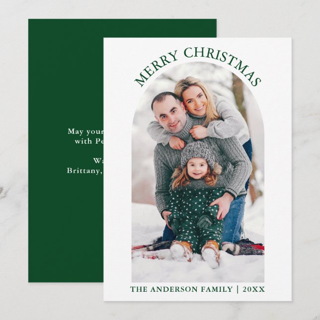Cartão De Festividades Verde do Arco de Fotos de Natal Moderno Feliz (Frente/Verso)