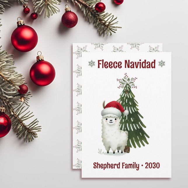 Cartão De Festividades Verde e Red Alpaca Fleece Navidad (Criador carregado)