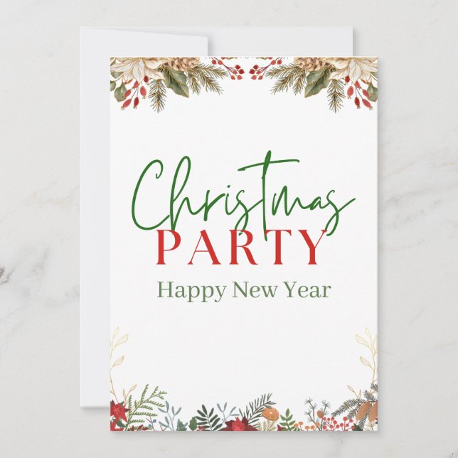 Cartão De Festividades Verde E Vermelho Aquarela Feliz Natal (Frente)