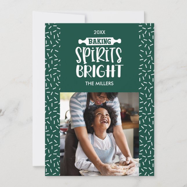 Cartão De Festividades Verde | Foto Brilhante De Espíritos Feriados (Frente)
