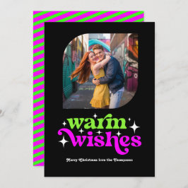 Cartão De Festividades Verde limão e Magenta Foto de Natal Retroativa