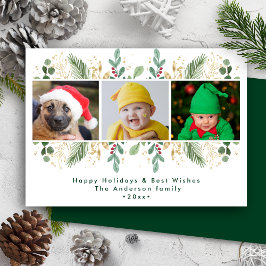 Cartão De Festividades Verde-Moderno Berries Vermelho Dourado Molor de Ág