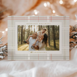 Cartão De Festividades Verde-verde-floresta vermelha bege-bege-Xadrez