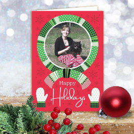 Cartão De Festividades Verdes Checks Photo Feliz 