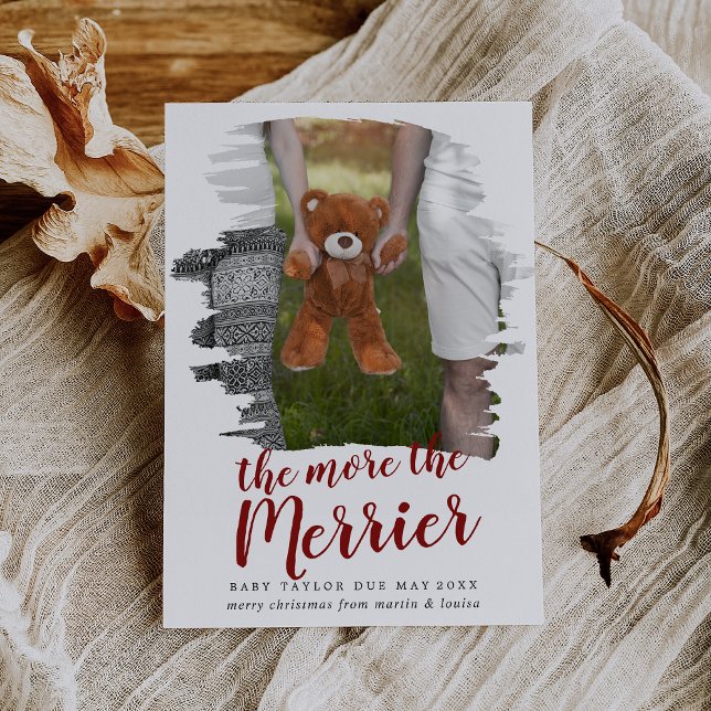 Cartão De Festividades Vermelho Bruto Quanto Mais Feliz Foto De Gravidez (Criador carregado)