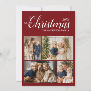 Cartão De Festividades Vermelho Clássico Borgonha Marfim Natal Multi Foto