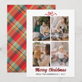 Cartão De Festividades Vermelho Clássico Tartan Xadrez Letra Manual de Na