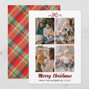 Cartão De Festividades Vermelho Clássico Tartan Xadrez Letra Manual de Na