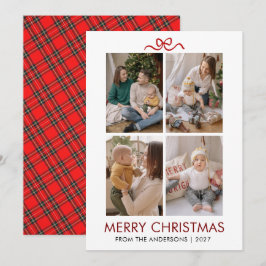 Cartão De Festividades Vermelho Clássico Xadrez Tarta Multi Foto Natal