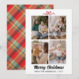 Cartão De Festividades Vermelho Clássico Xadrez Tartan Natal à Mão