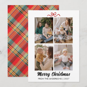 Cartão De Festividades Vermelho Clássico Xadrez Tartan Natal à Mão