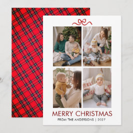 Cartão De Festividades Vermelho Clássico Xadrez Tartan Natal Multi Foto
