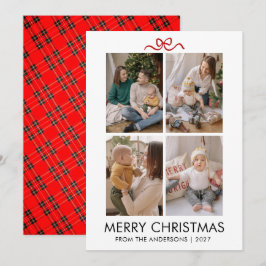 Cartão De Festividades Vermelho Clássico Xadrez Tartan Natal Multi Foto