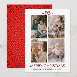 Cartão De Festividades Vermelho Clássico Xadrez Tartan Natal Multi Foto