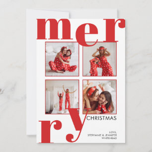 Cartão De Festividades Vermelho de Colagem de Fotos de Natal Moderno e Fe