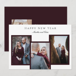 Cartão De Festividades Vermelho de Colagem de Fotos do Script 3 do Feliz 