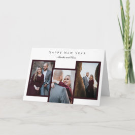 Cartão De Festividades Vermelho de Colagem de Fotos do Script 3 do Feliz 