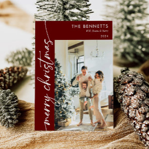 Cartão De Festividades Vermelho de Foto Cristma de Feliz de Script Minima