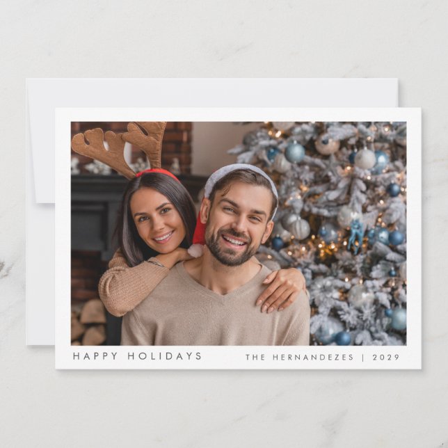 Cartão De Festividades Vermelho de Foto da Família Moderna de Natal minim (Frente)