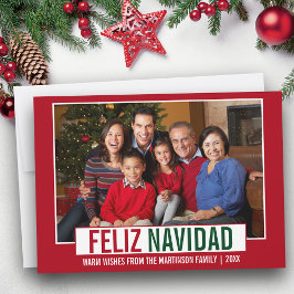Cartão De Festividades Vermelho de Foto da Família Moderno Feliz Navidad