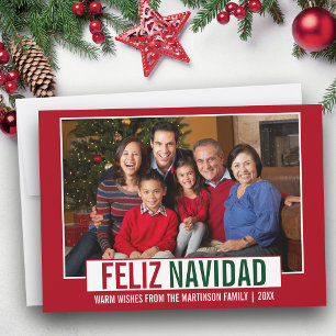 Cartão De Festividades Vermelho de Foto da Família Moderno Feliz Navidad
