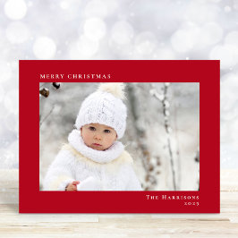 Cartão De Festividades Vermelho de Foto de Natal Mínimo Moderno