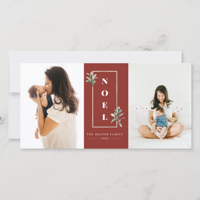 Cartão De Festividades Vermelho de Foto do Quadro Berry de inverno Dourad (Frente)