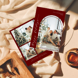 Cartão De Festividades Vermelho de fotos de feriados felizes com script m