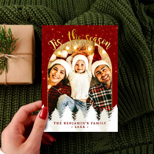 Cartão De Festividades Vermelho Dourado Esparso As Árvores De Natal