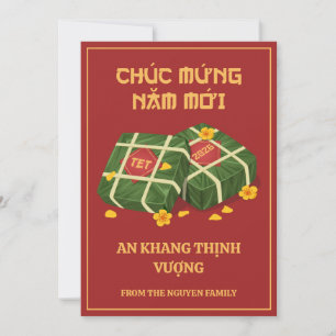 Cartão De Festividades Vermelho & Dourado Tet Vietnamita 2026 Banh Chung