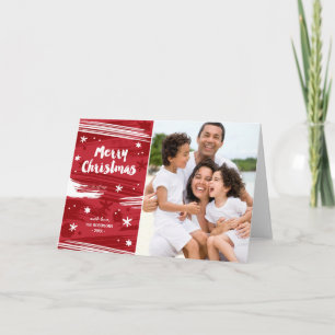 Cartão De Festividades Vermelho e branco - Foto feliz de Natal