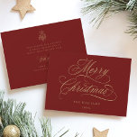 Cartão De Festividades Vermelho e Dourado Romântico - Esquema de Natal Fe<br><div class="desc">Esta simples carta chata de Natal apresenta uma elegante e romântica carta caligráfica suave,  com um buquê holly berry de inverno e um texto personalizado no verso. Para uma personalização mais avançada deste design,  clique no BOTÃO FERRAMENTA DESIGN AZUL acima!</div>