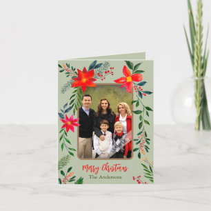 Cartão De Festividades Vermelho Festivo Floral Aquarela 1 Foto Natal